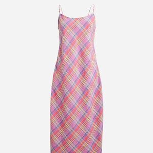 Jcrew Gwyneth linen slip dress in sunset plaid